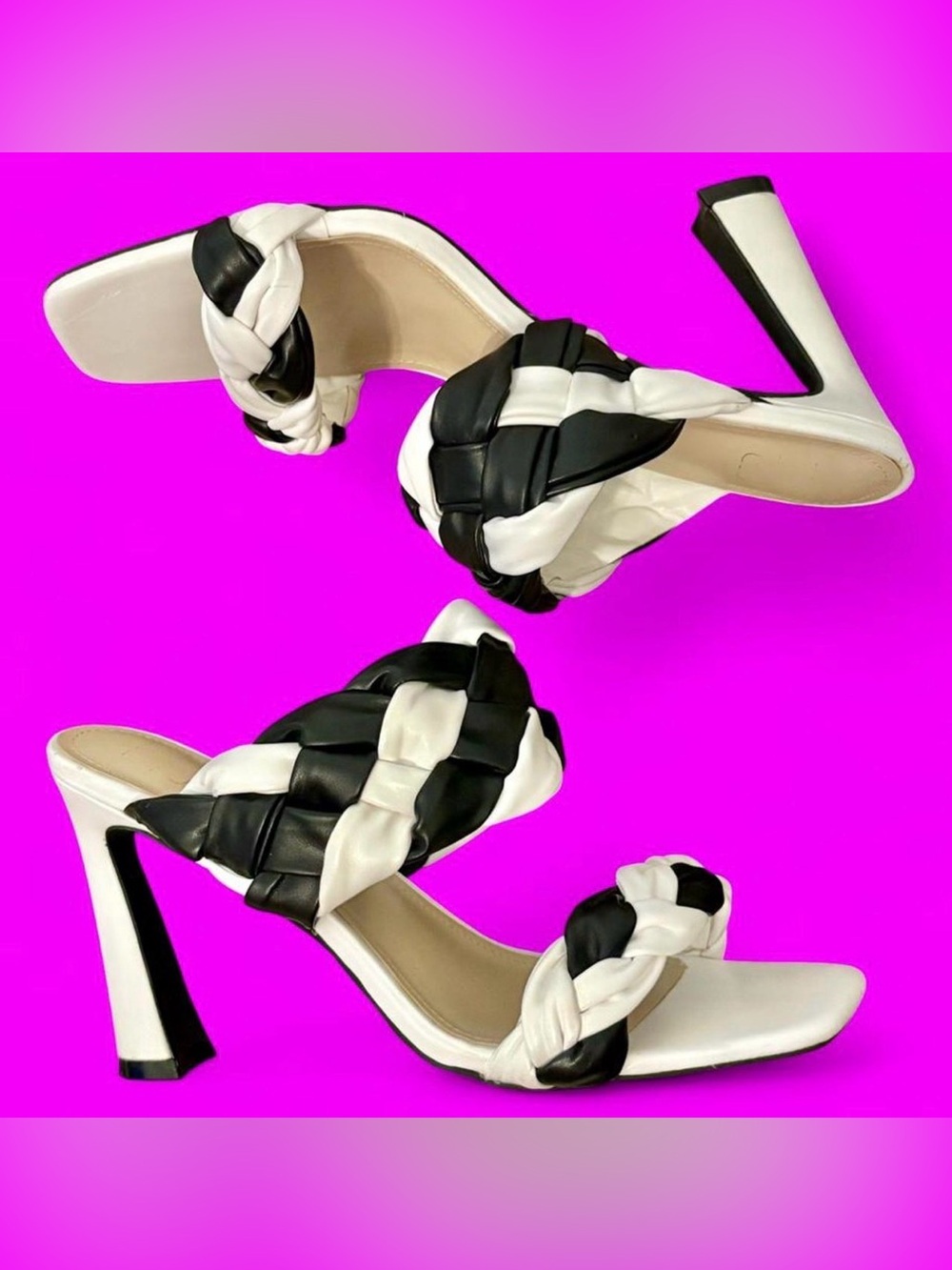 NY & Co Black & White Braided High Heel Sandals